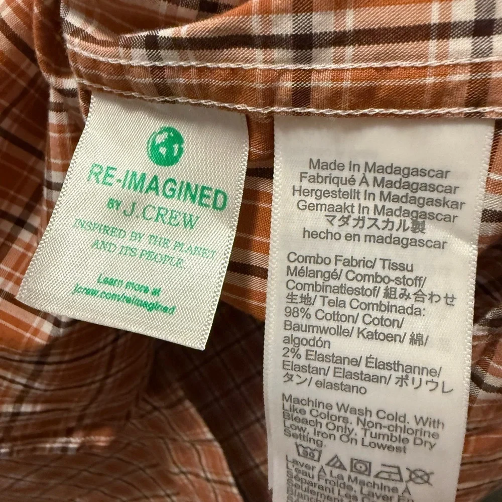 J. Crew Men's Casual Slim Untucked Orange Checkered Shirt size XL